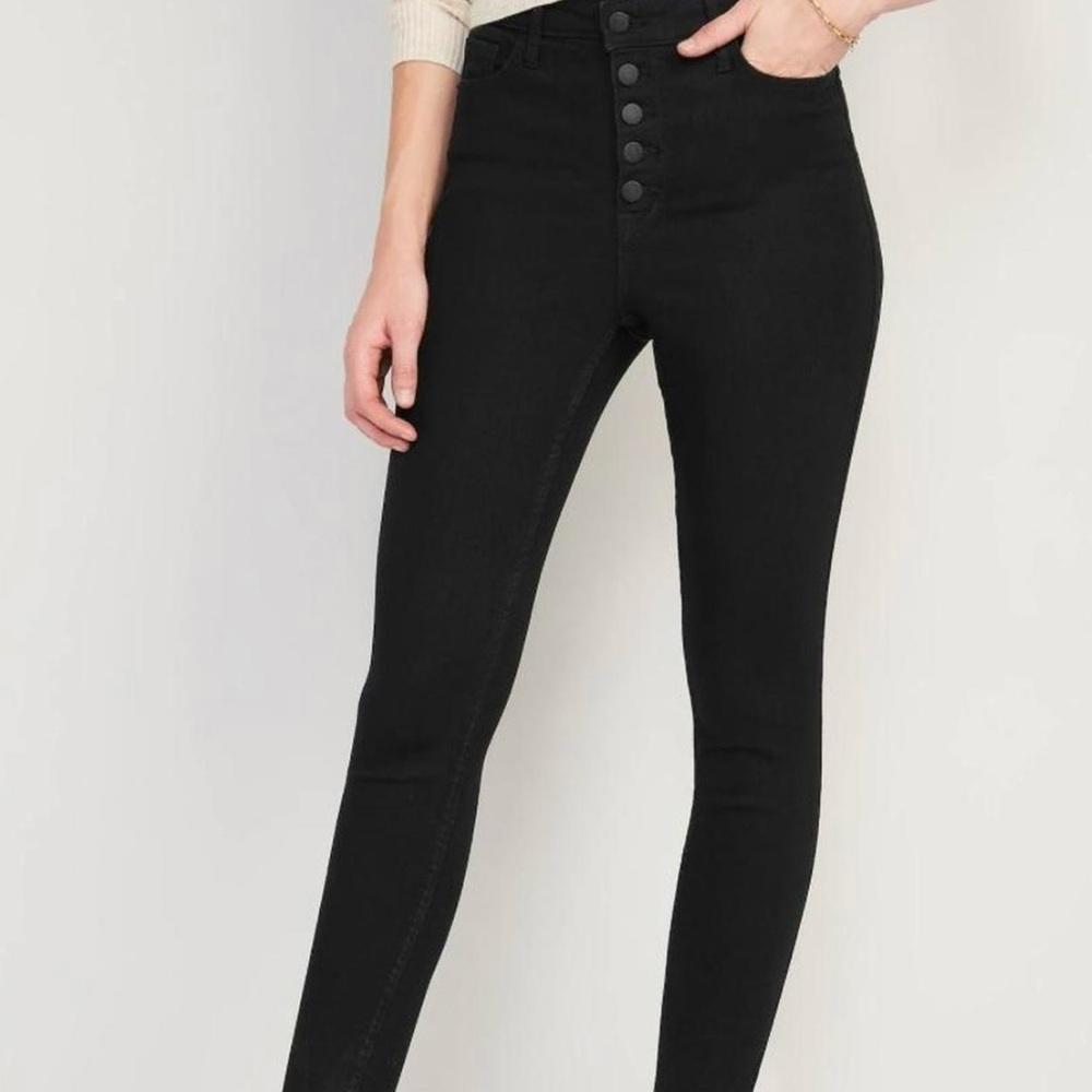 Old Navy High Rise Black Jeans with Distressed Hem